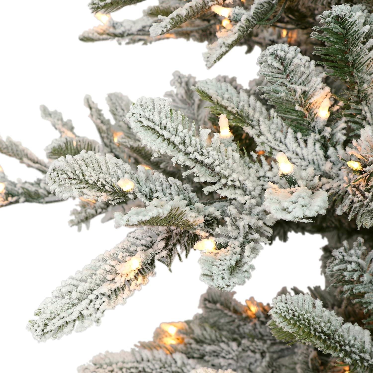 Puleo International 7.5ft Pre-Lit Slim Flocked Aspen Fir Christmas Tree with 450 Clear Lights, 1016 Realistic Dense Snow Flocked Branch Tips, Easy Setup Artificial Trees with Sturdy Metal Stand