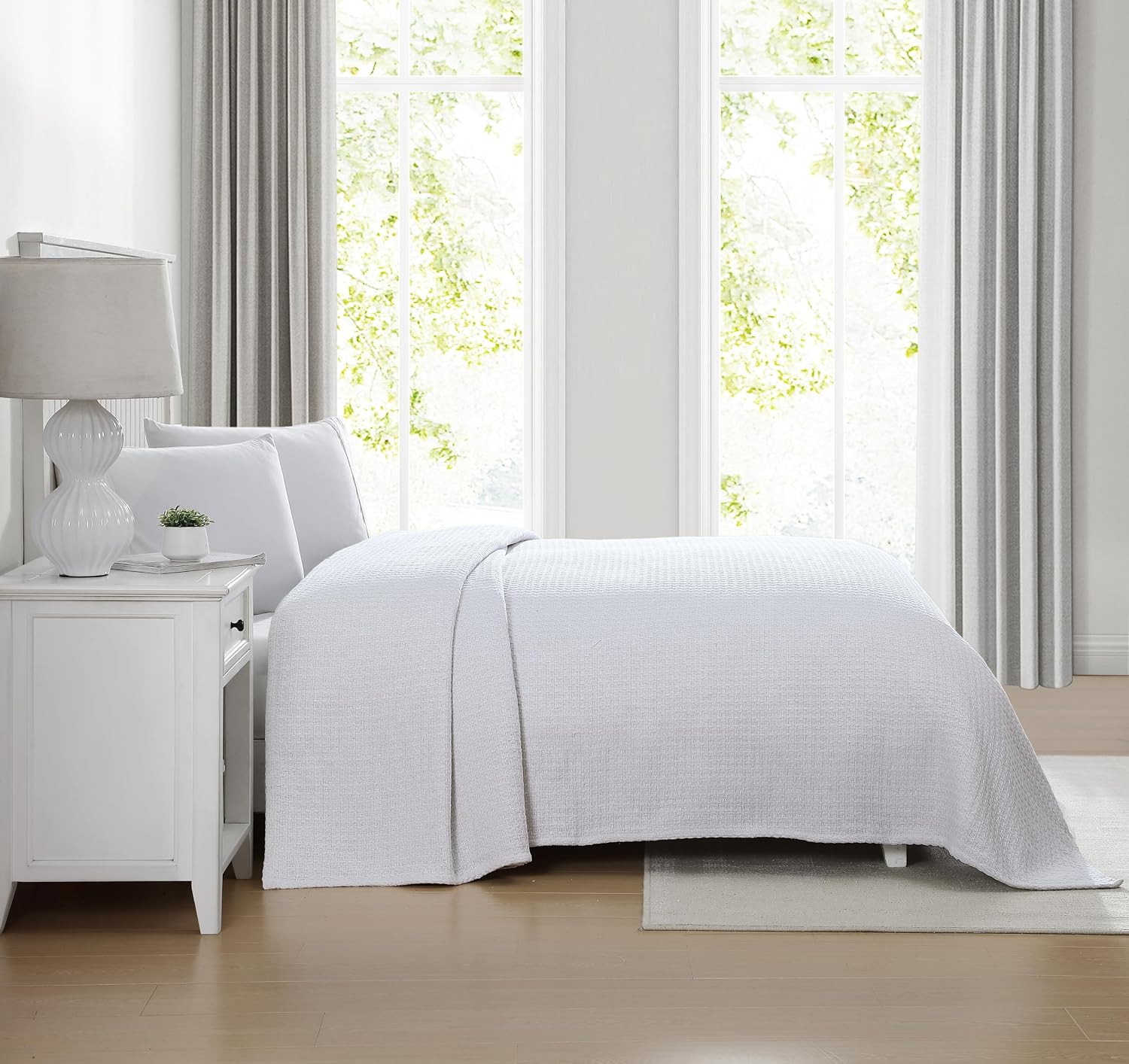 Grand Hotel Lightweight Full/Queen Blanket, 100% Cotton, Pearl Blue | All-natural yarn-dyed mercerized cotton is exceptionally durable, breathable and soft