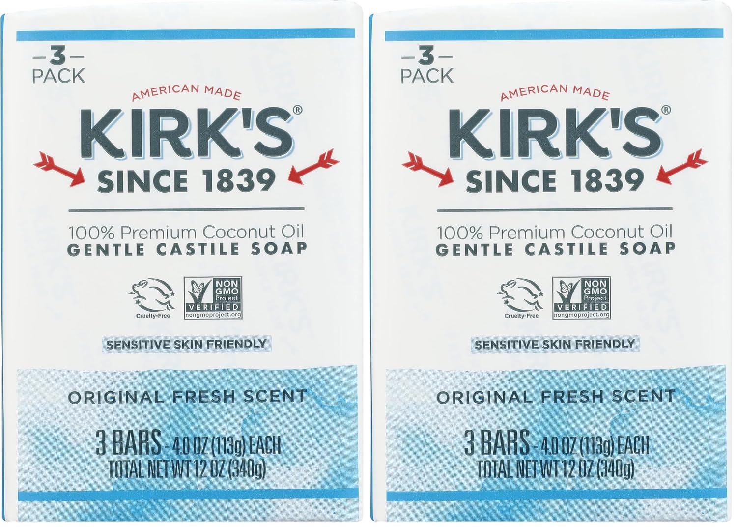 Kirk's Original Coco Castile Soap Fragrance Free 4 oz (Multi-Pack)