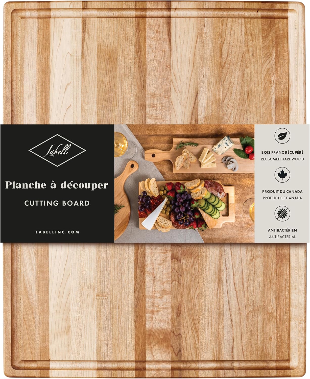 Labell Large Canadian Maple Cutting Board, Juice Groove, 14 x 20 x 0.75 in | Edge Grain Wood Board, Chopping, Serving, Food Prep, Natural, Durable