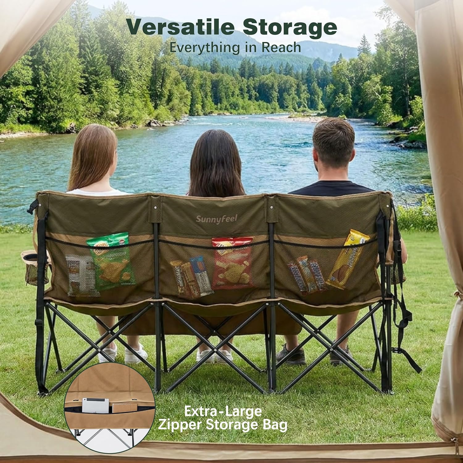 SUNNYFEEL Folding Double Camping Chair Oversized Loveseat for Adults