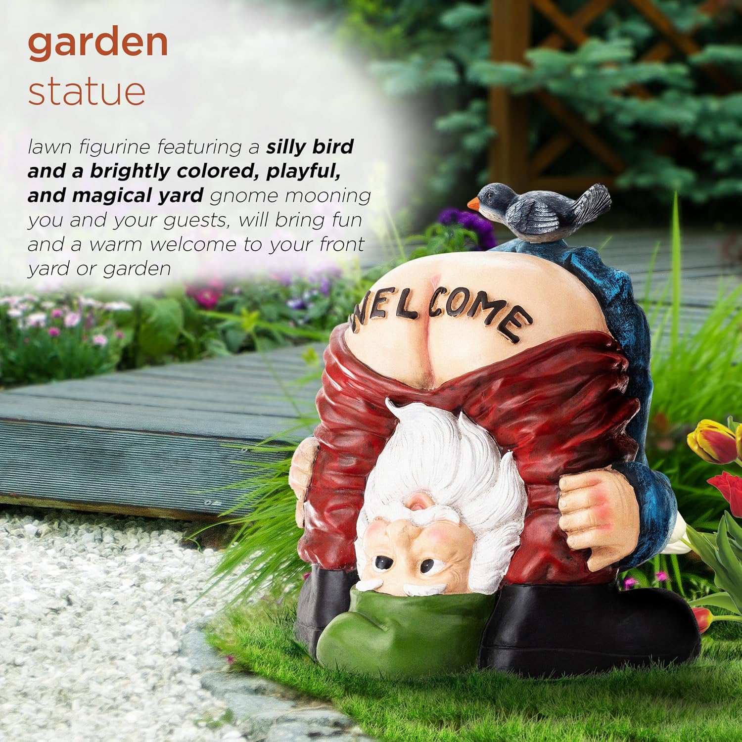 Alpine Corporation 12" Tall Traditional Outdoor Garden Gnome Yard Statue Decoration