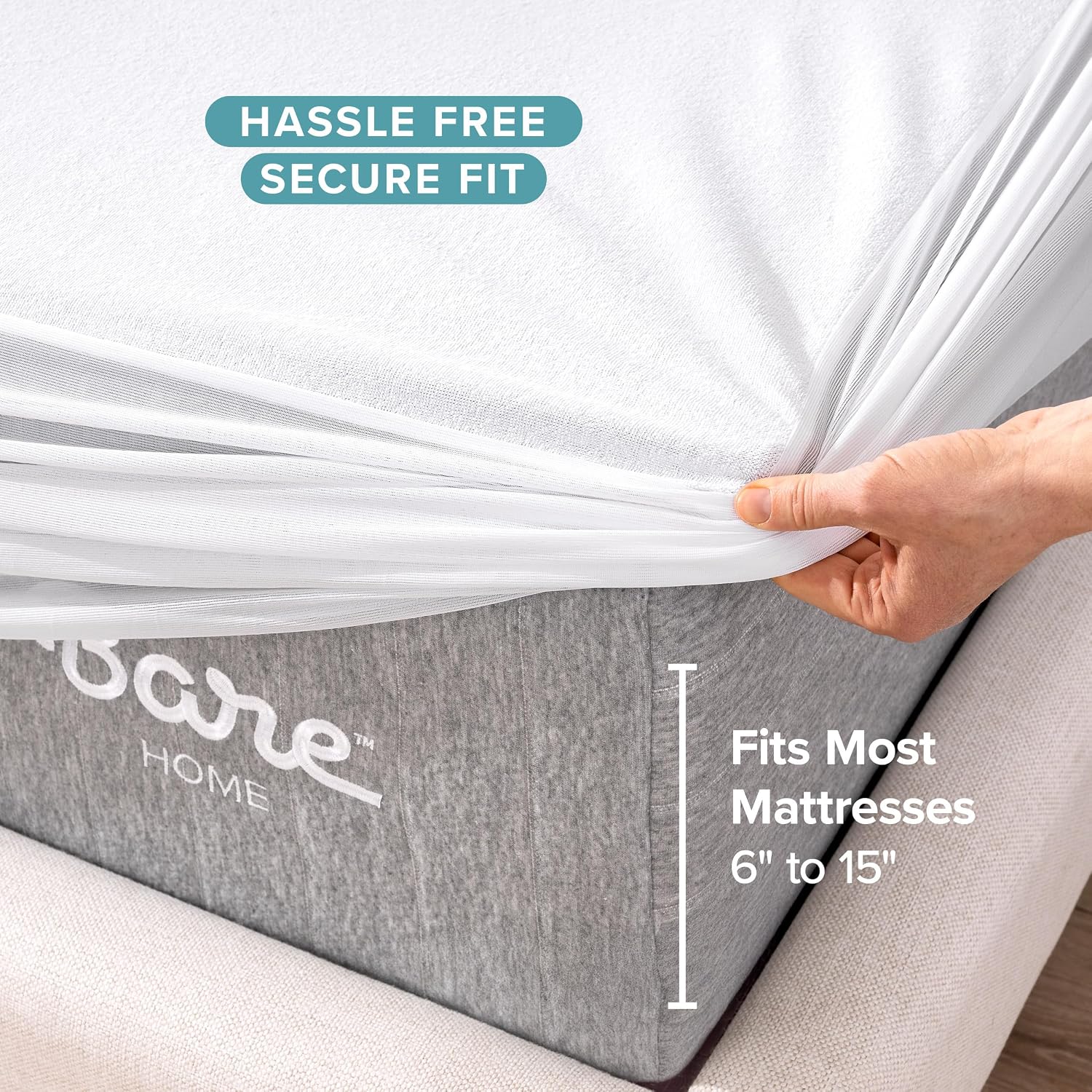 Bare Home Queen Size Mattress Protector - 100% Waterproof & Breathable - Premium Cooling Mattress Cover - Protects Against Spills - Vinyl Free Noiseless - Protect Your Mattress (Queen, White)