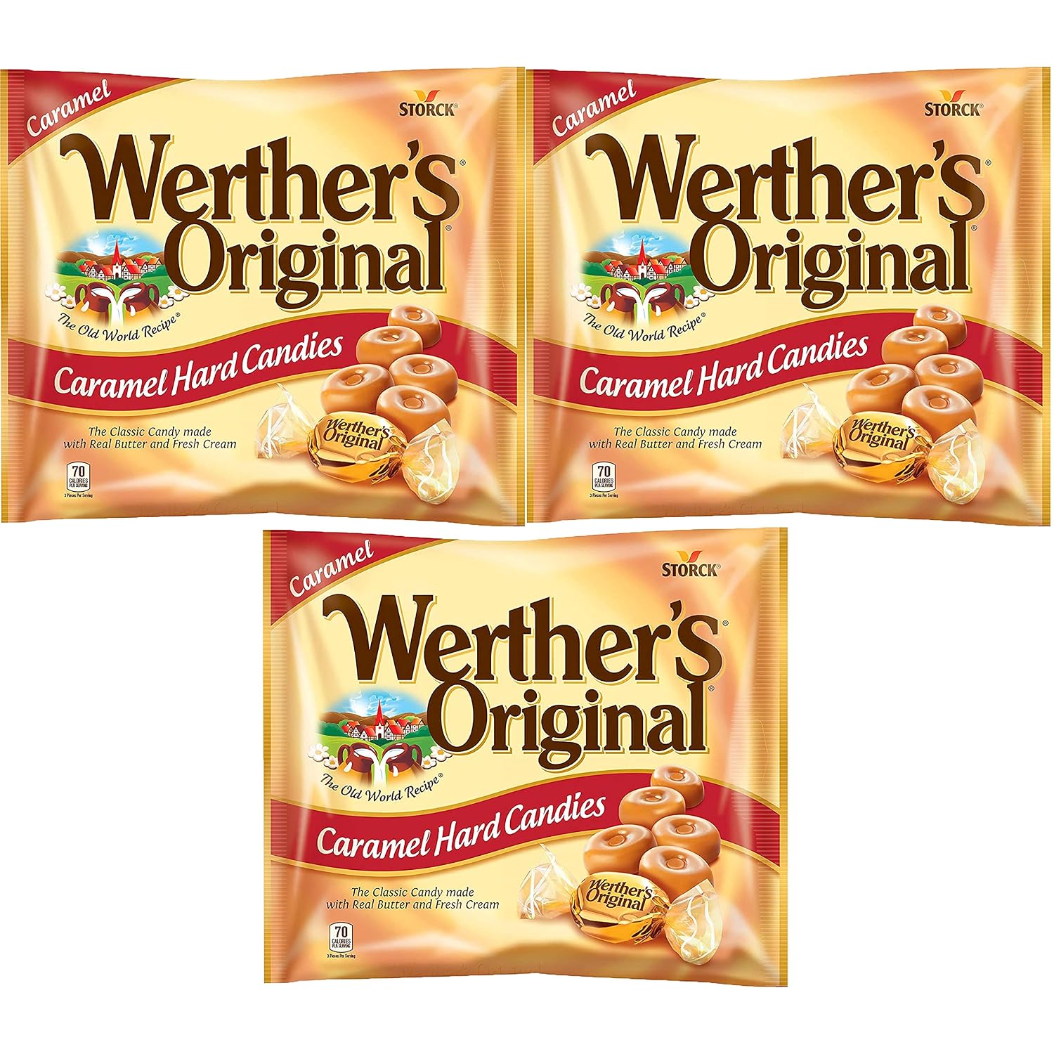 Werther's Original Caramel Coffee Hard Candy - Individually Wrapped Hard Candies for Halloween, Parties, or Snacks - 2.65 oz Bags (Pack of 3)