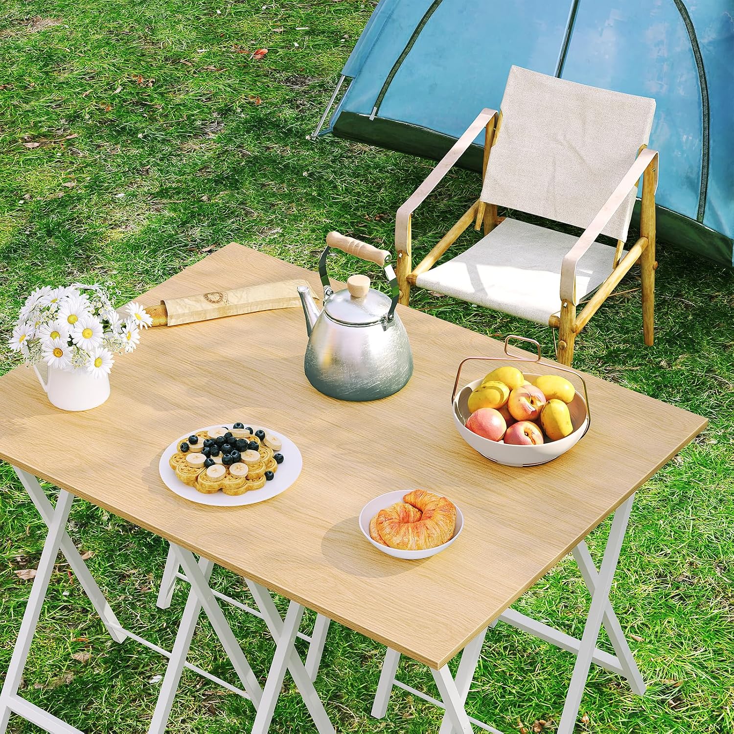HOOBRO Folding TV Tray Tables, Set of 4 TV Trays with Storage Rack, Industrial Side Table for Eating at Couch, Foldable Snack Table for Small Space