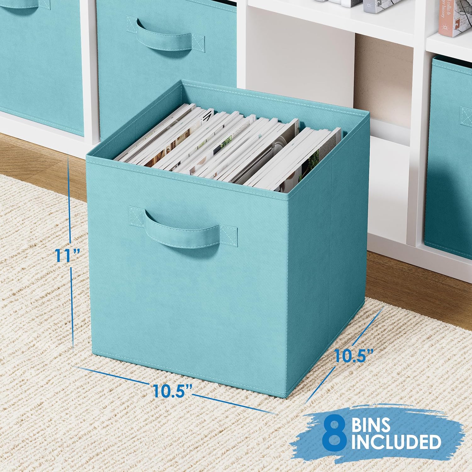 Storage Cubes Pack Of 8 - Standard Size Cube Storage Bin 10.5x10.5x11 With Dual Handles For Easy Carrying- Fabric Storage Bins Collapsible (Black)