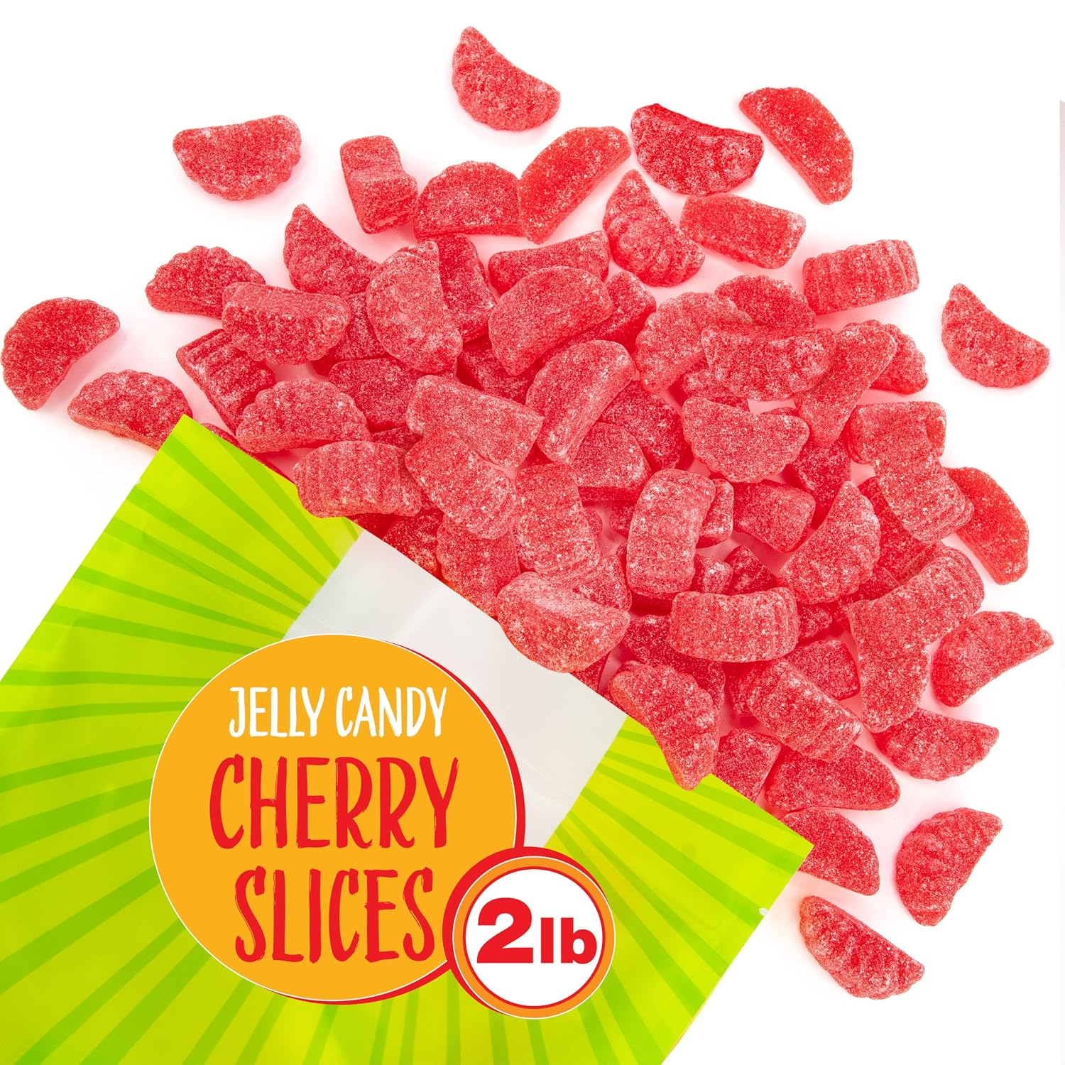 Cherry Slices Jelly Candy, Fruit Slices with Cherry Flavor, 2 Lb Bag