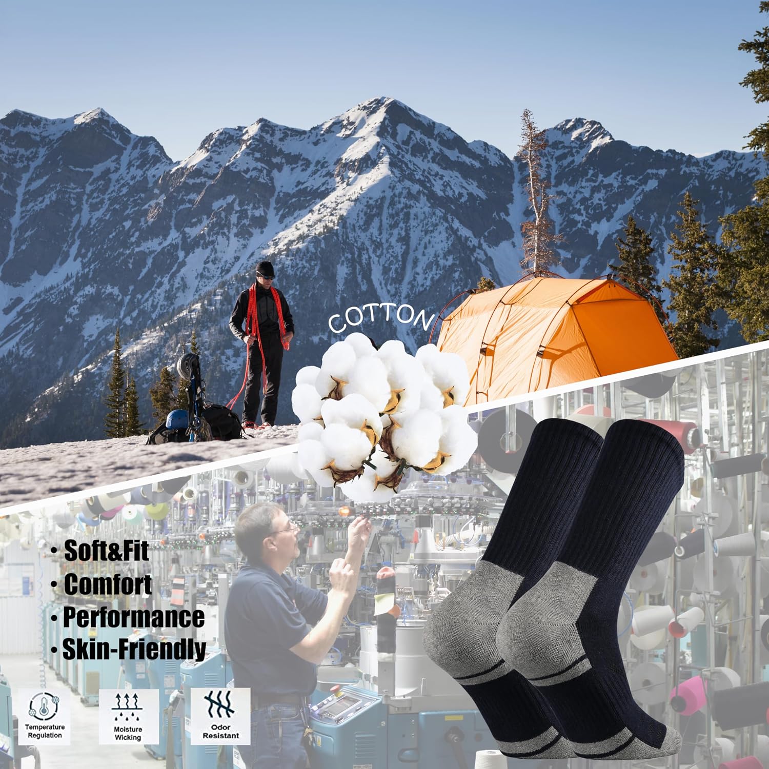 Ortis Cotton Cushion Crew Athletic Socks for Men Work Boot Sports Exercise