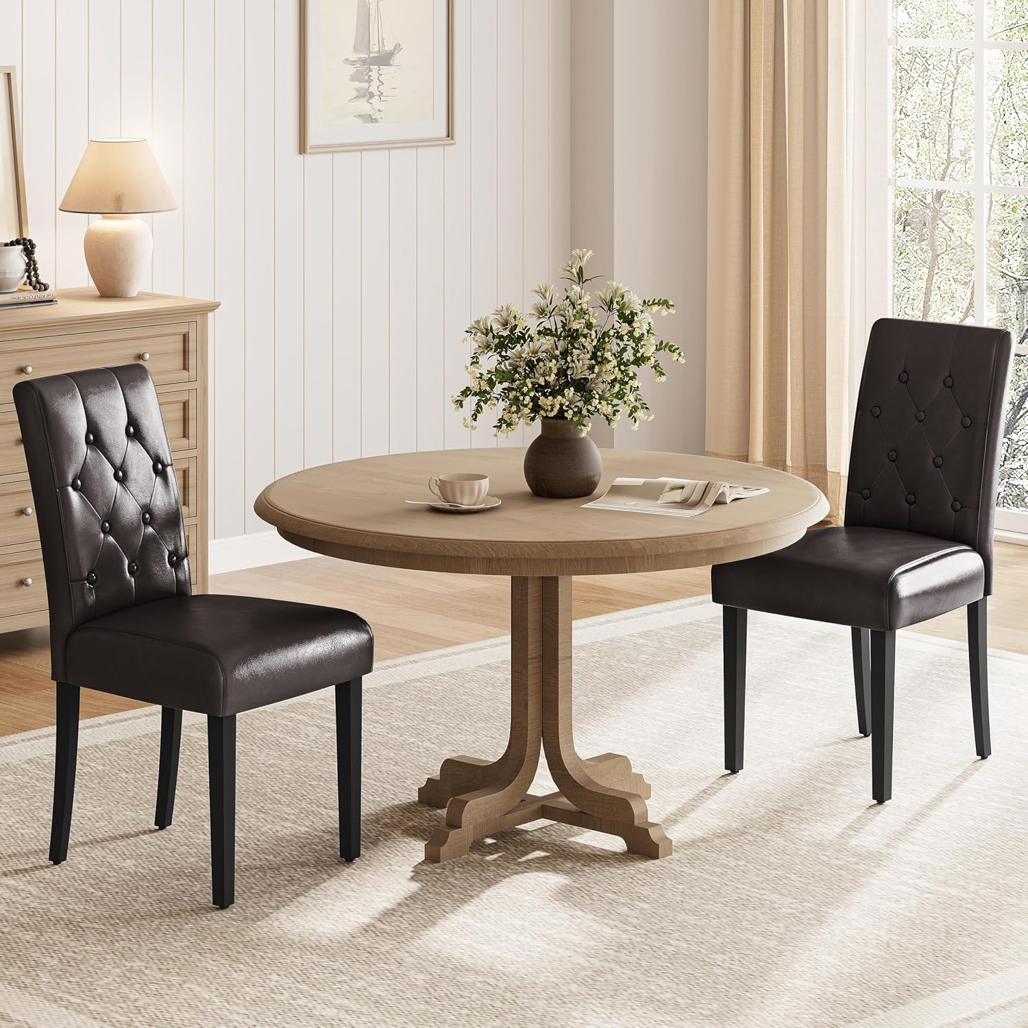 Yaheetech Dining Chairs Set of 2 Button Tufted Kitchen Chairs Brown