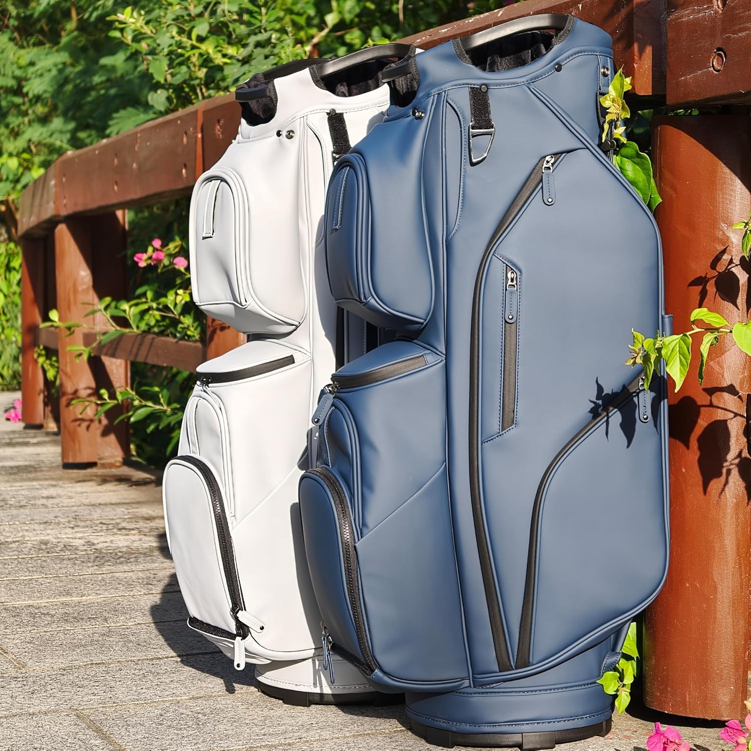 14-Way Full Length Dividers Golf Cart Bag - Waterproof Synthetic Leather Golf Bag with 15 Pockets, Durable Golf Club Bag for Men & Women, Available in Black, Blue, Gray