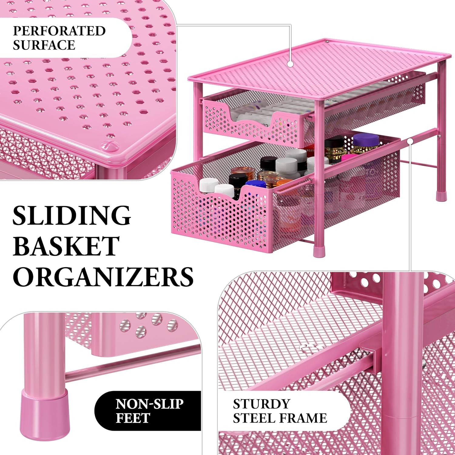 Simple Houseware Stackable 3 Tier Sliding Basket Organizer Drawer, Silver