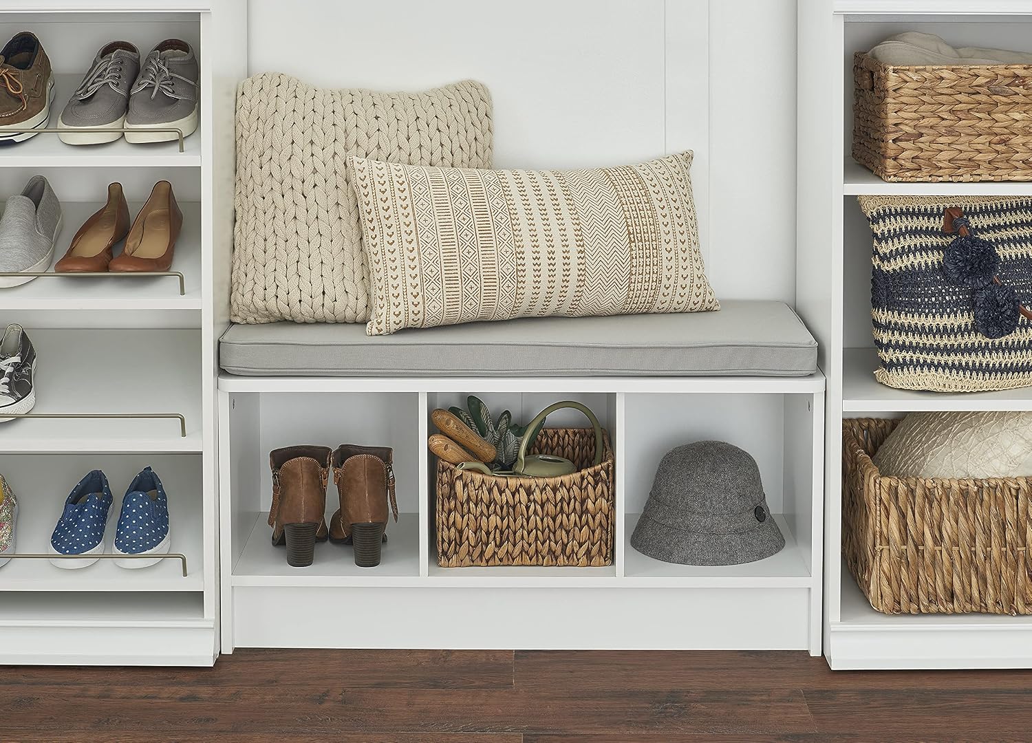ClosetMaid 3258 Cubeicals 3-Cube Storage Bench, Natural Gray with Gray Cushion
