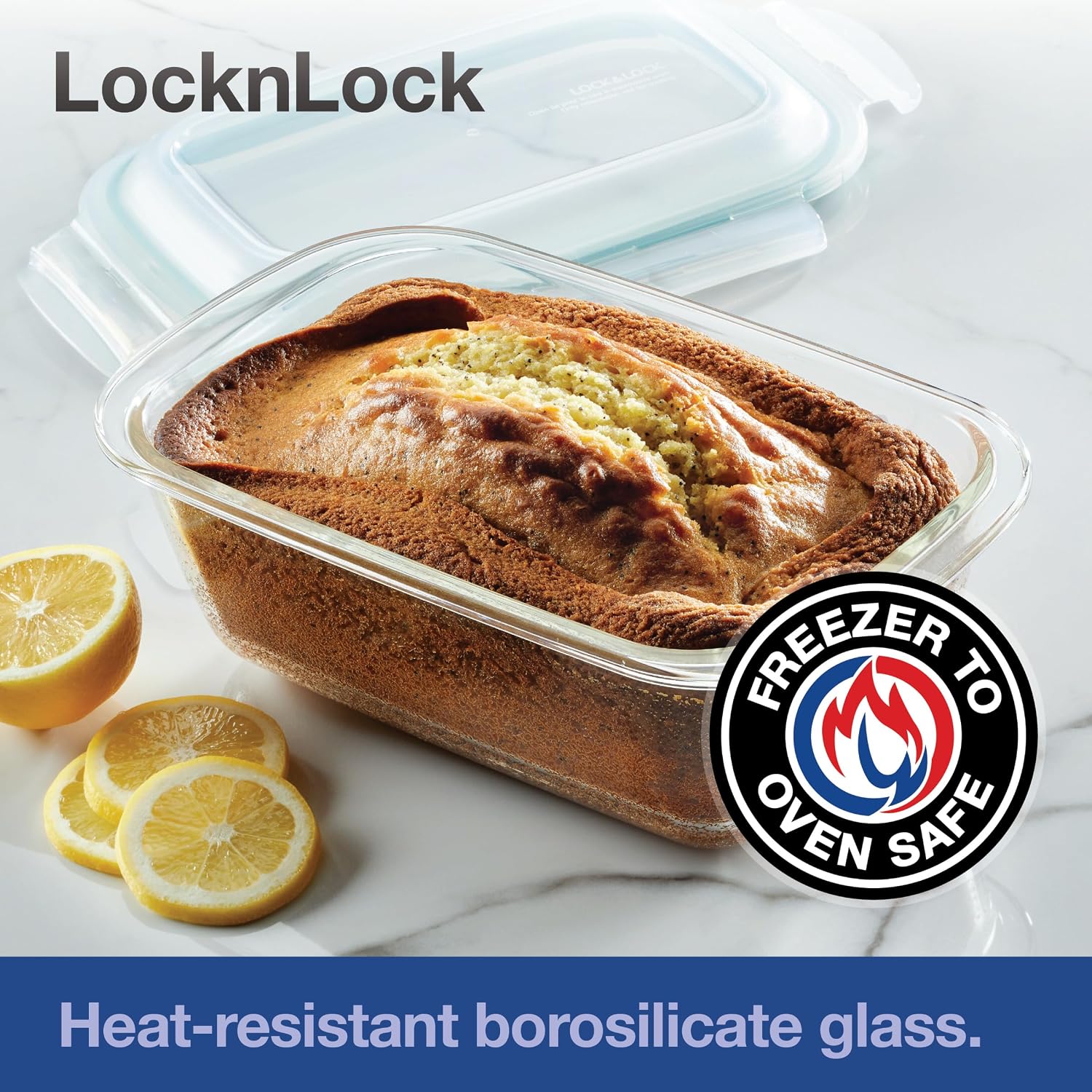 LOCK & LOCK LocknLock Purely Better Glass Round Pie Baking Dish/Food Storage Container with Lid, 9.5 Inch, Clear