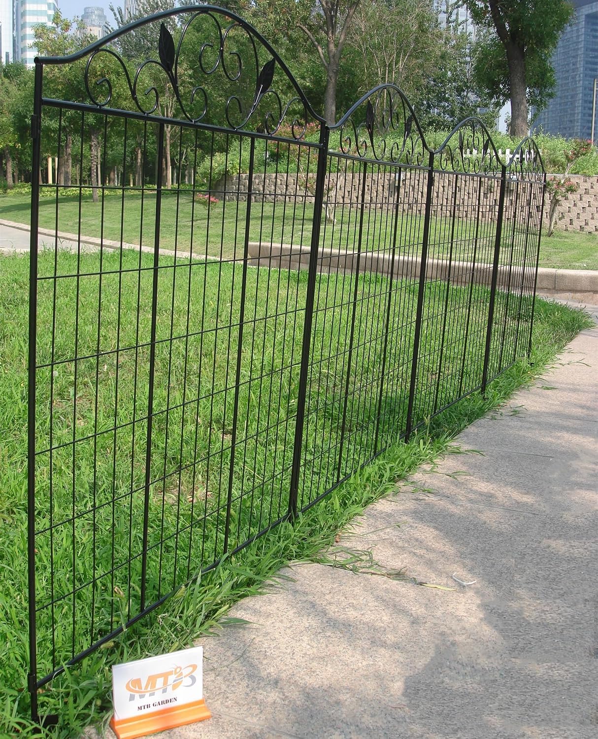 4 Pack 44" H 36" W (Linear Length 12 feet) Black Coated Heavy Duty Steel Decorative Garden Fence Each Panel with 2 Leaves