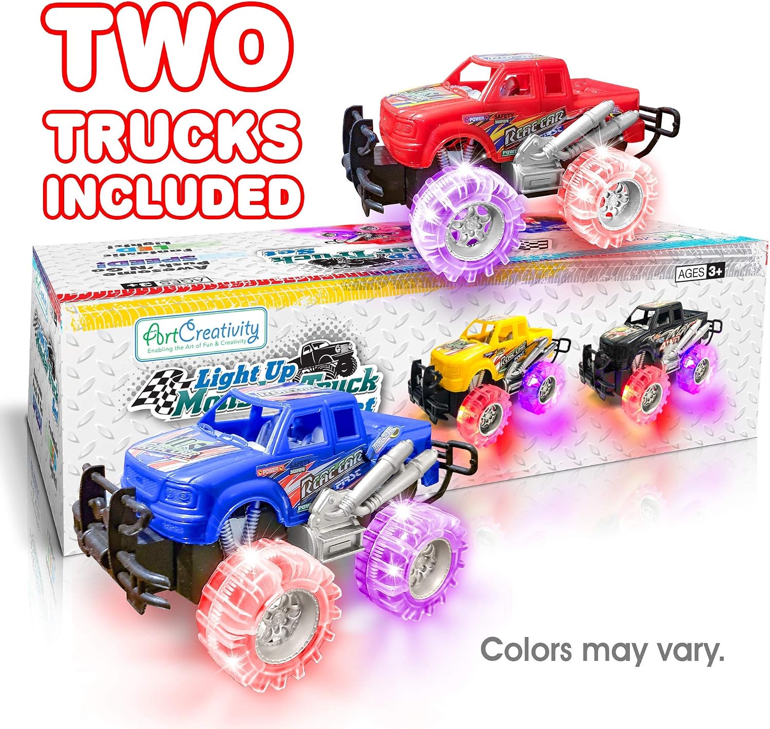 Light Up Monster Trucks for Boys and Girls, Toy Truck Set of 2, Monster Trucks for Boys 3-6 Years Old, Toddler Monster Truck Toys, Light Up Trucks