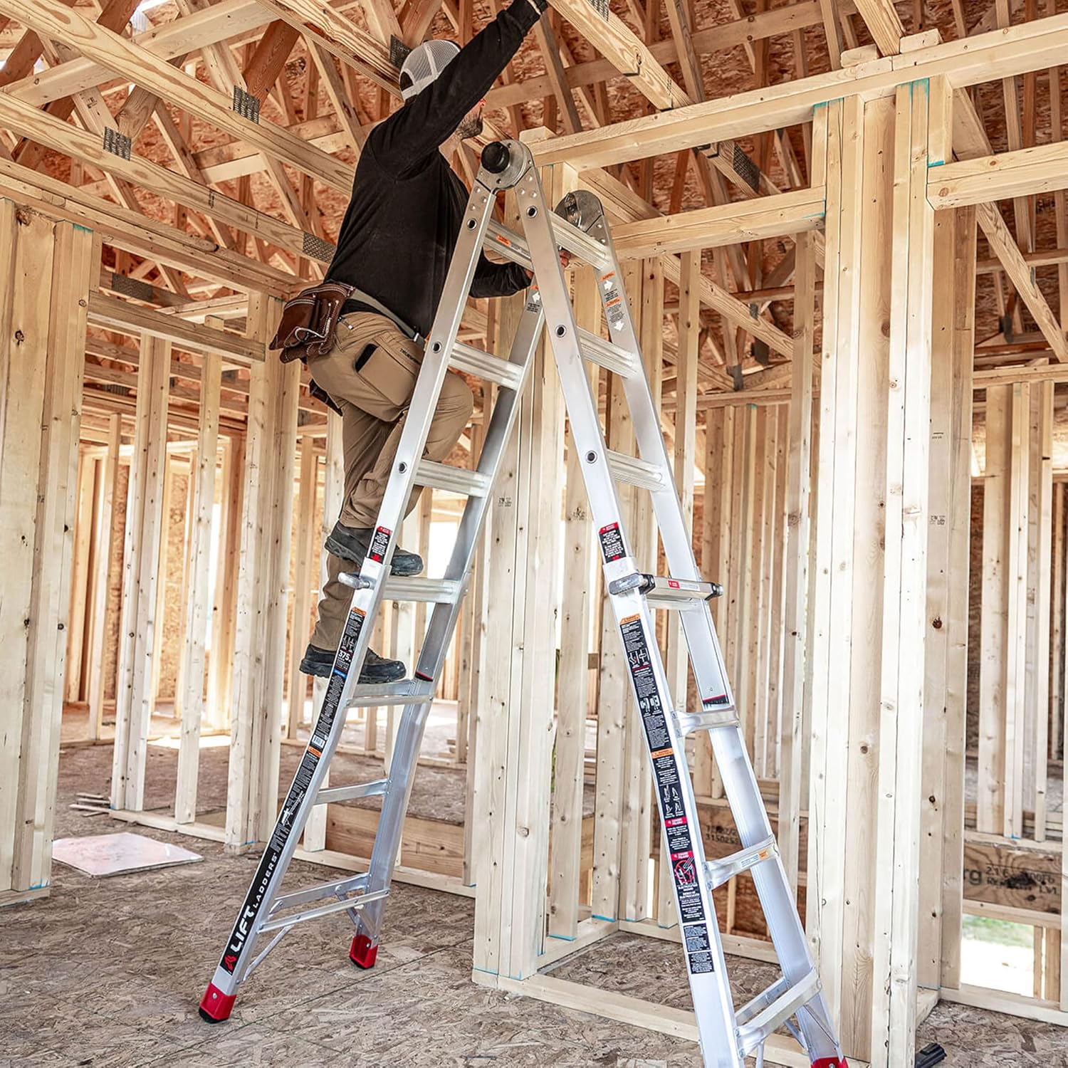 Lift Ladders 18-Ft Multi-Position Aluminum Ladder, 5-in-1, 300 lb. Capacity