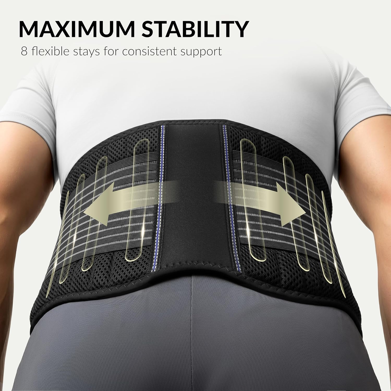 BraceUP Back Brace for Men and Women Lower Back - Breathable Waist Lumbar Support Belt for Sciatica, Herniated Disc, Scoliosis Back Pain Relief, with Dual Adjustable Straps (L/XL 35-43 In)