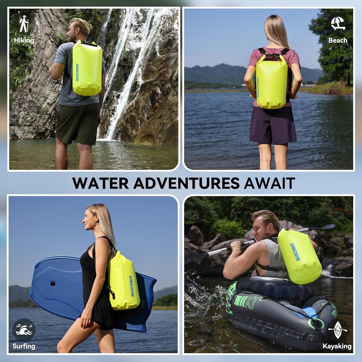 MARCHWAY Floating Waterproof Dry Bag Backpack 5L/10L/20L/30L/40L, Roll Top Sack Keeps Gear Dry for Kayaking, Rafting, Boating, Swimming, Camping, Hiking, Beach, Fishing