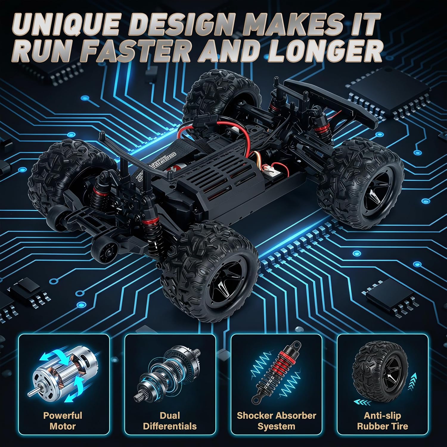 RC Car for Adults,RC Truck,4WD Off Road Monster Truck RC, 1:18 RC car,2 Batteries, LED Lights, All Terrain Waterproof RC Truck for Beginners&Boys.