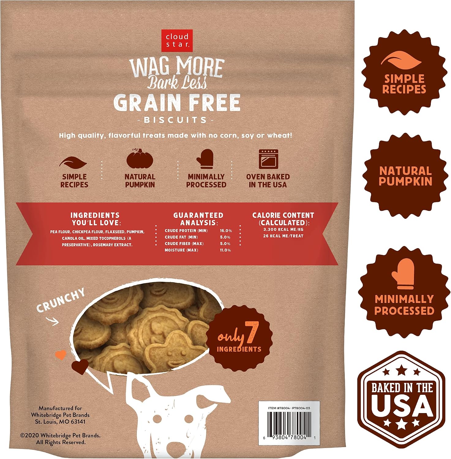 Cloud Star Wag More Bark Less - Dog Treats - Crunchy Biscuits - Grain Free Pumpkin - 2.5 lb Pouch
