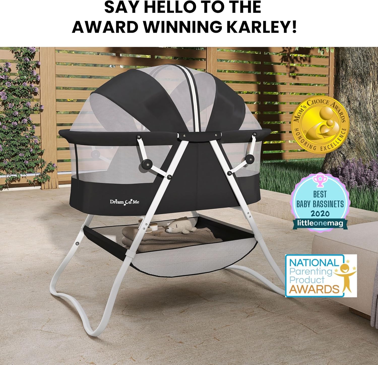 Dream On Me Karley Bassinet in Grey and Pink