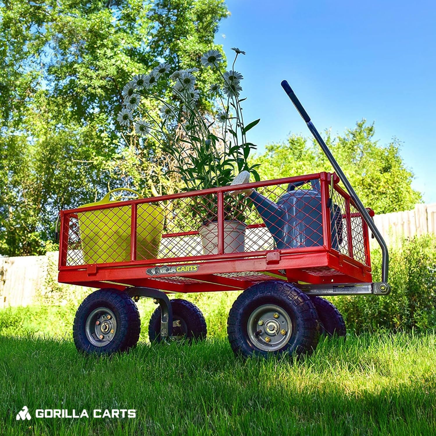 Gorilla Carts 800-Pound Capacity Heavy Duty Steel Mesh Versatile Utility Garden Wagon with Easy Grip Handle for Outdoor Hauling, Red, Model GOR800-COM | 800-lb Capacity Steel Utility Garden Cart for Homeowners and Contractors Hauling Firewood, Bricks and…