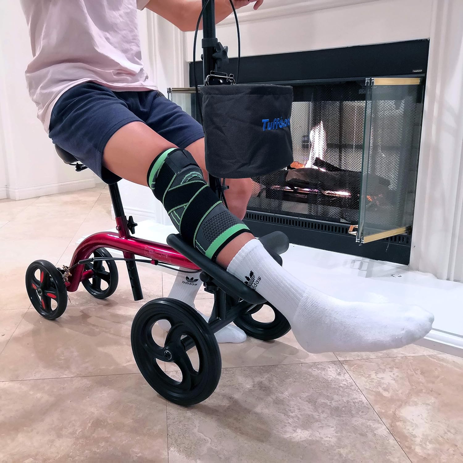 Smooth Seated Knee Scooter, Slow Propelled Steerable Mobility Knee Walker Crutches, Wheelchair Alternative with Dual Brakes
