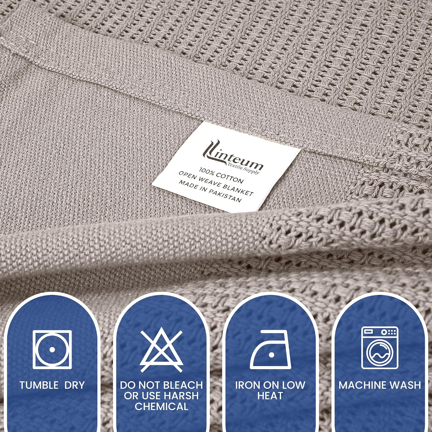 Linteum 100% Cotton Open-Cell Leno Weave Blanket — Breathable All Season — Queen 90x90 — Ice Grey