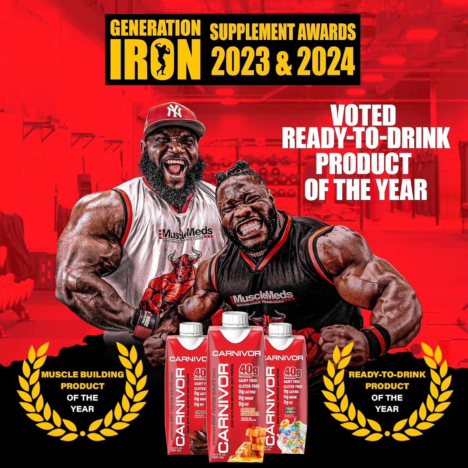 MuscleMeds Carnivor RTD, Ready to Drink Protein, Lactose Free, Sugar Free, 40g Isolate Protein, Muscle Building, Recovery, Chocolate, 16.9 Fl Oz (Pack of 12)