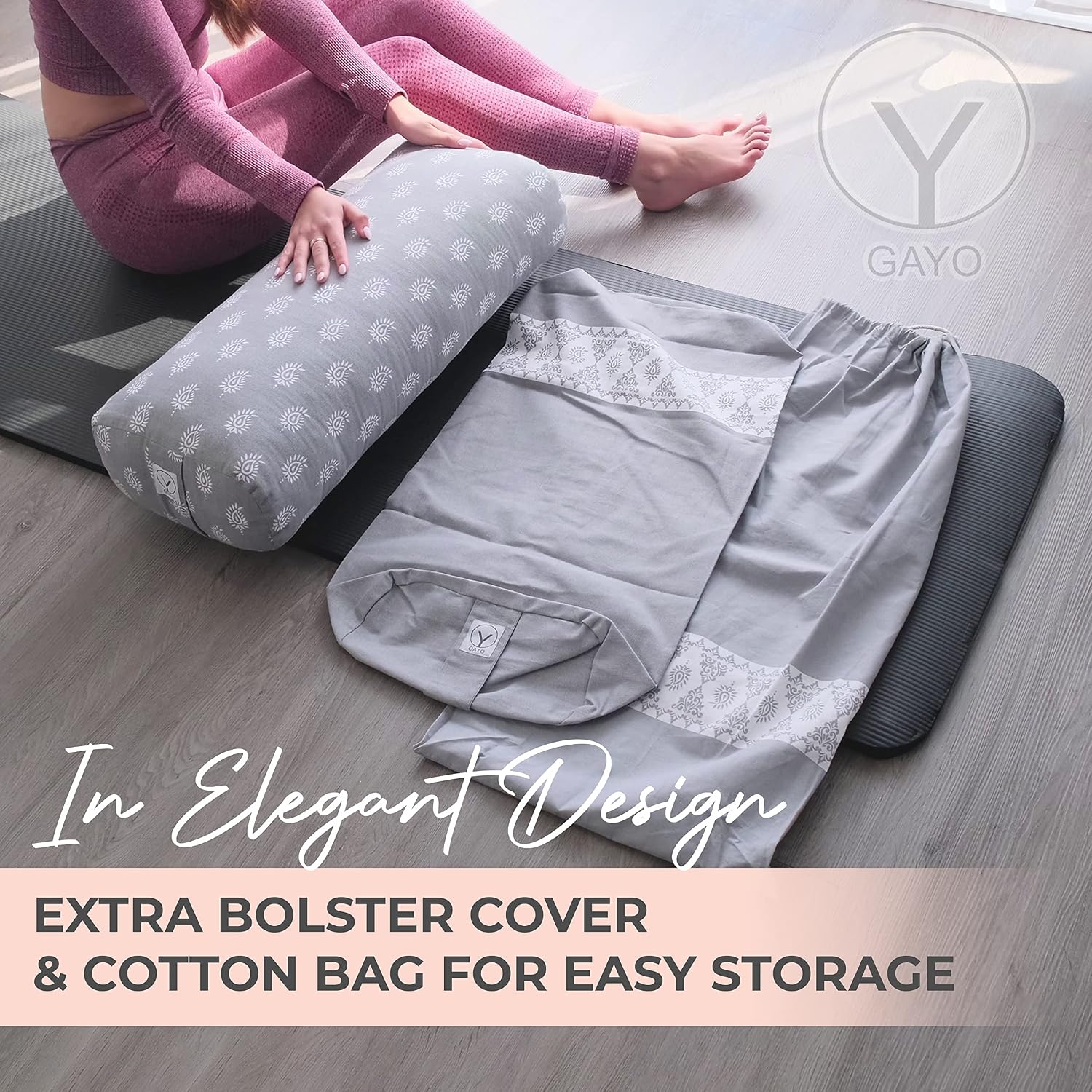 Y O GAYO Yoga Bolster - Made with 100% Cotton, Yoga Pillow Set Includes Extra Washable Cover and Carry Bag