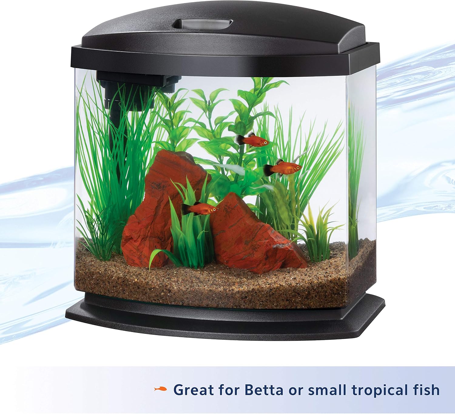 Aqueon LED MiniBow Small Aquarium Fish Tank Kit with SmartClean Technology, Blue, 1 Gallon