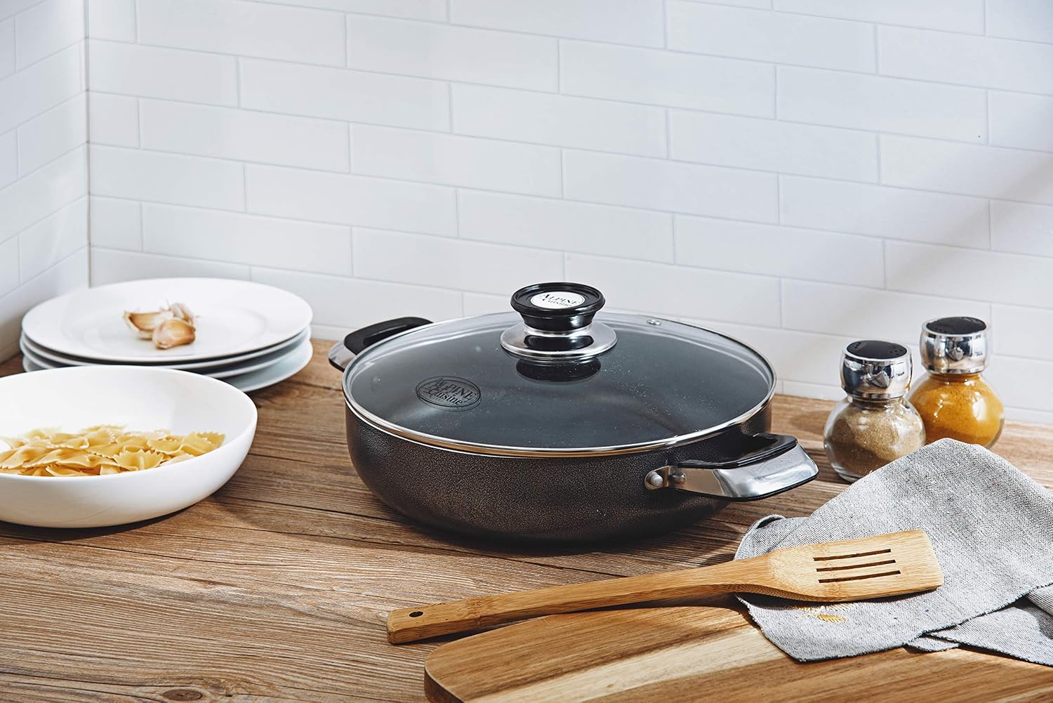 Alpine Cuisine 4 Quart Non-stick Stock Pot with Tempered Glass Lid and Carrying Handles, Multi-Purpose Cookware Aluminum Dutch Oven for Braising, Boiling, Stewing