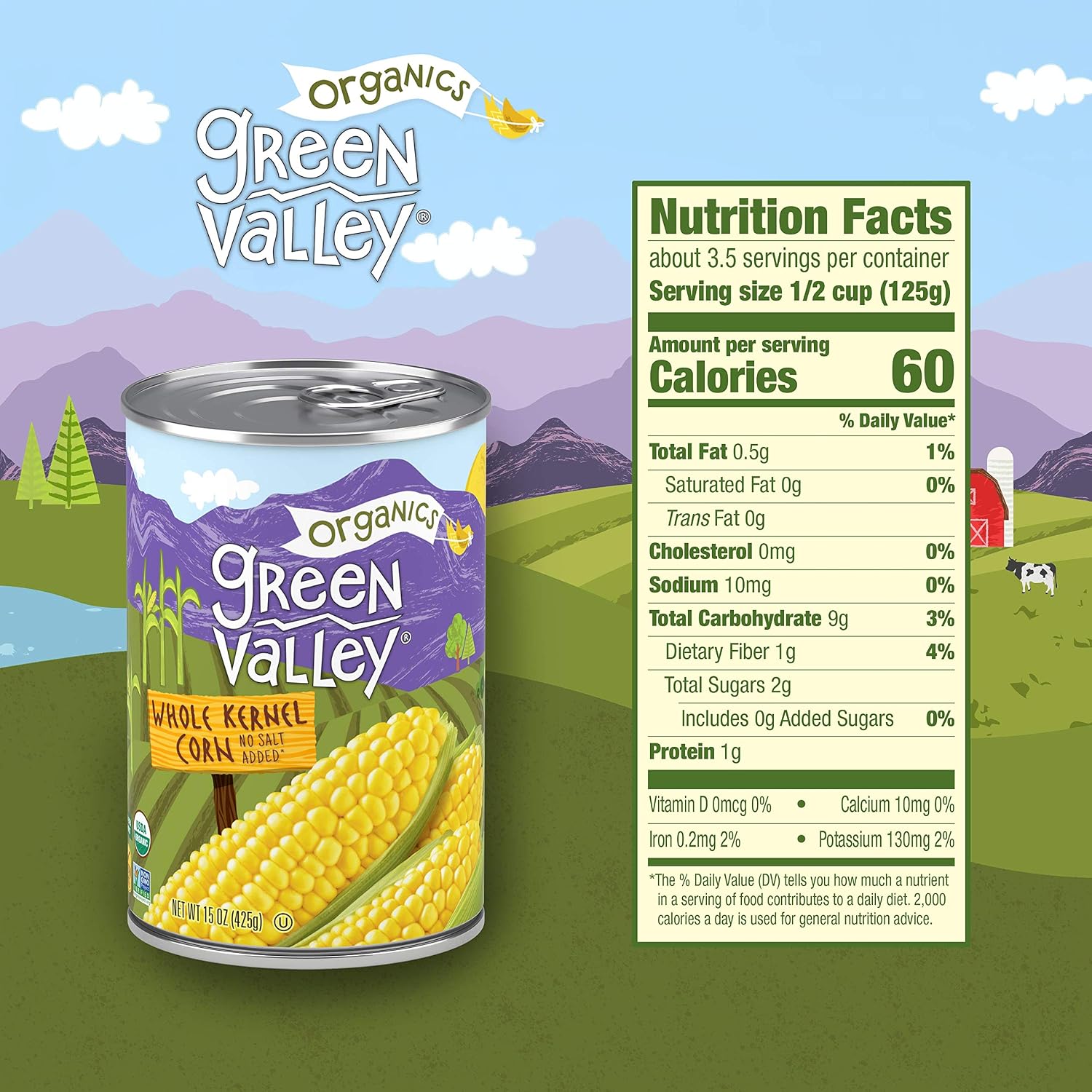 Green Valley Organics Whole Kernel Corn | Certified Organic | Non-GMO Project Verified | 100% Supersweet Variety Corn | Deliciously Sweet | 15 ounce
