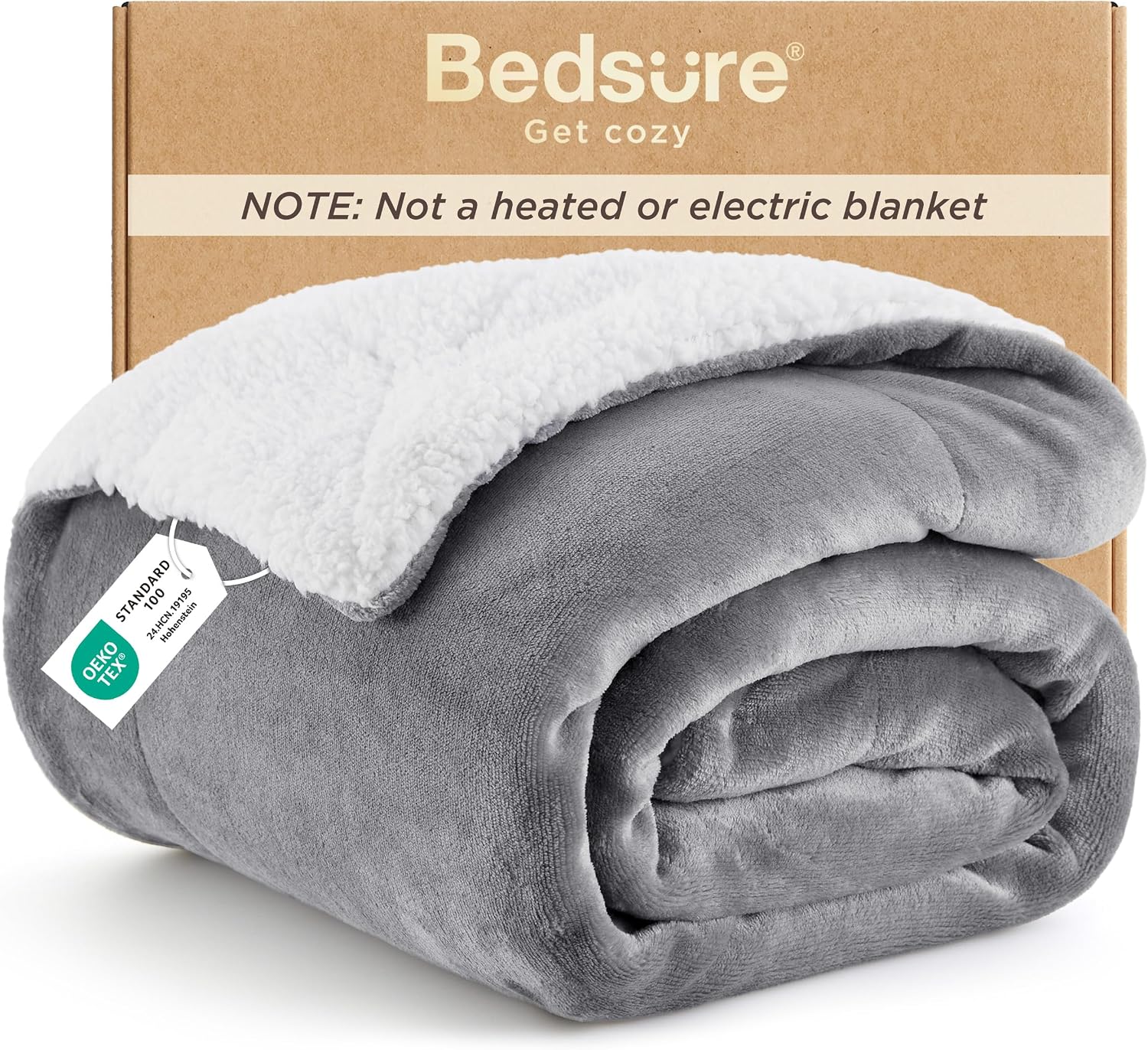 Bedsure GentleSoft Sherpa Fleece Throw Blanket for Couch, Non-Heated, Thick & Warm Cozy Blanket for Winter Fall, Soft Fuzzy Plush Throw Gifts for Women and Men, Grey, 50x60 Inches