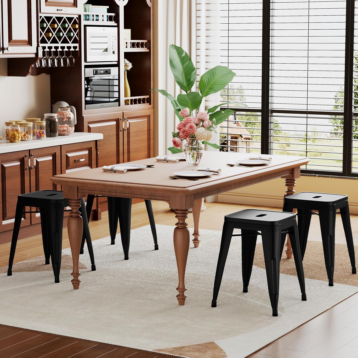 Changjie Furniture 18 Inch Stools Backless Industrial Metal Bar Stool Short Stackable Classroom Stools Metal Dining Chairs (18 inch, Matte Black)