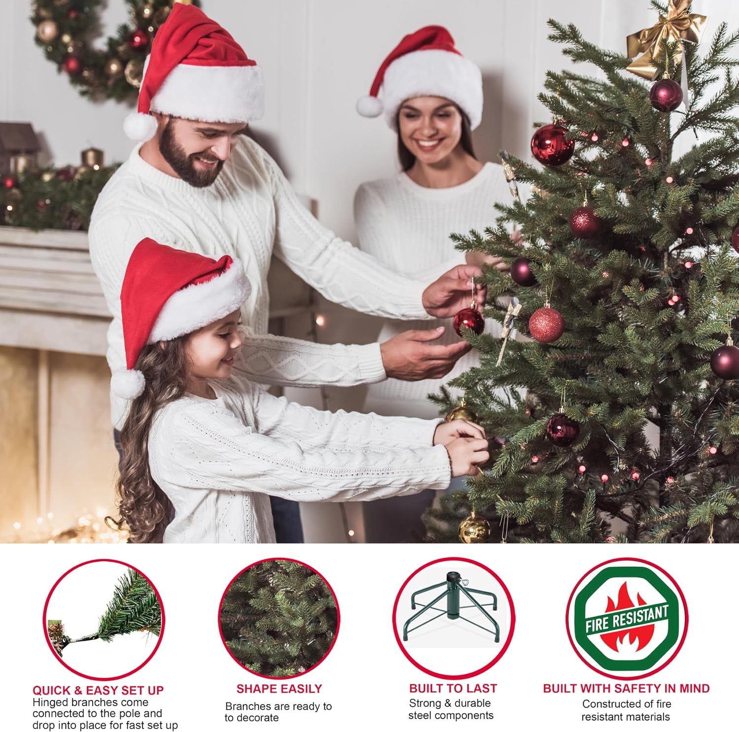 Puleo International 7.5 Foot Pre-Lit Slim Flocked Fraser Fir Artificial Christmas Tree with 500 UL Listed Clear Lights