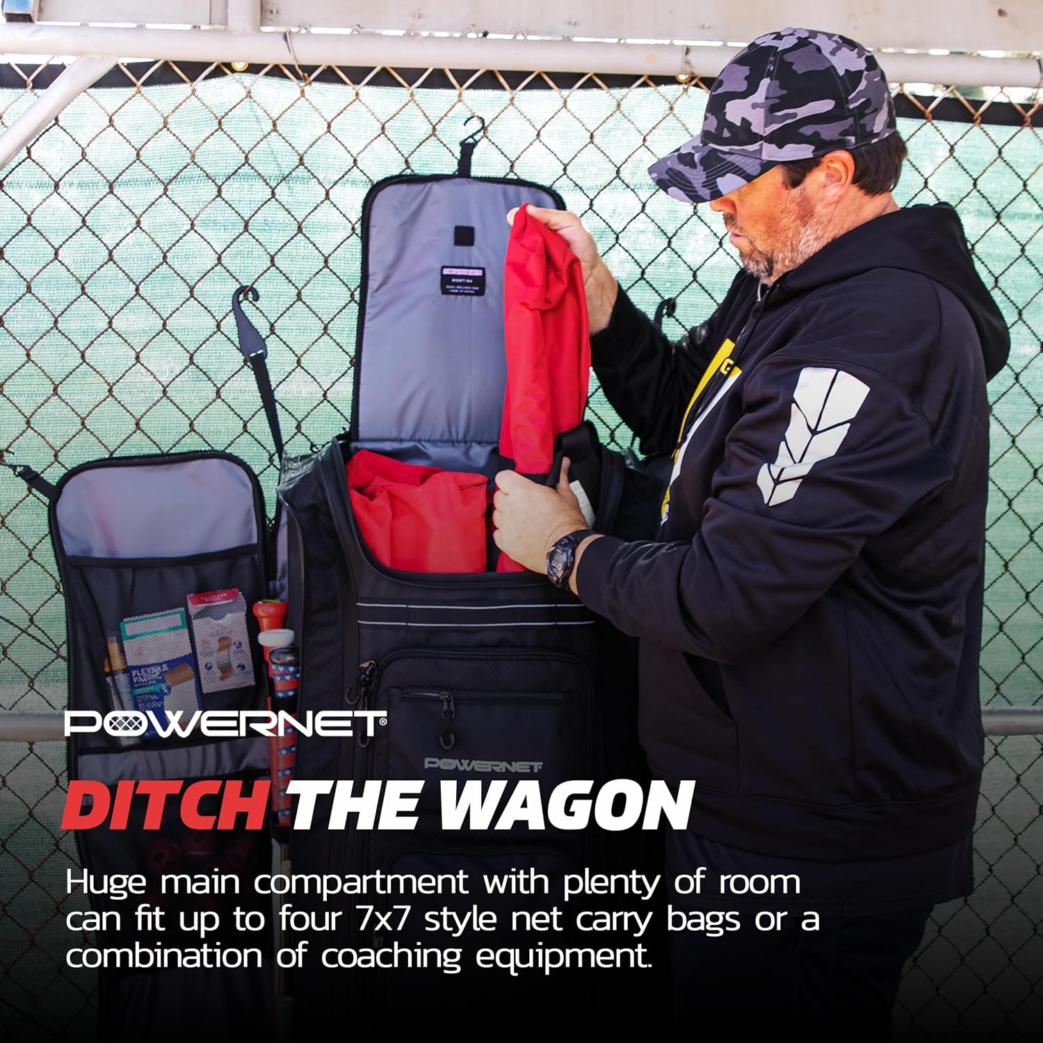 PowerNet All Gear Transporter Baseball Travel Bag, Rolling Duffle with Wheels & Handle for Baseball Accessories, Catchers Gear & Bats
