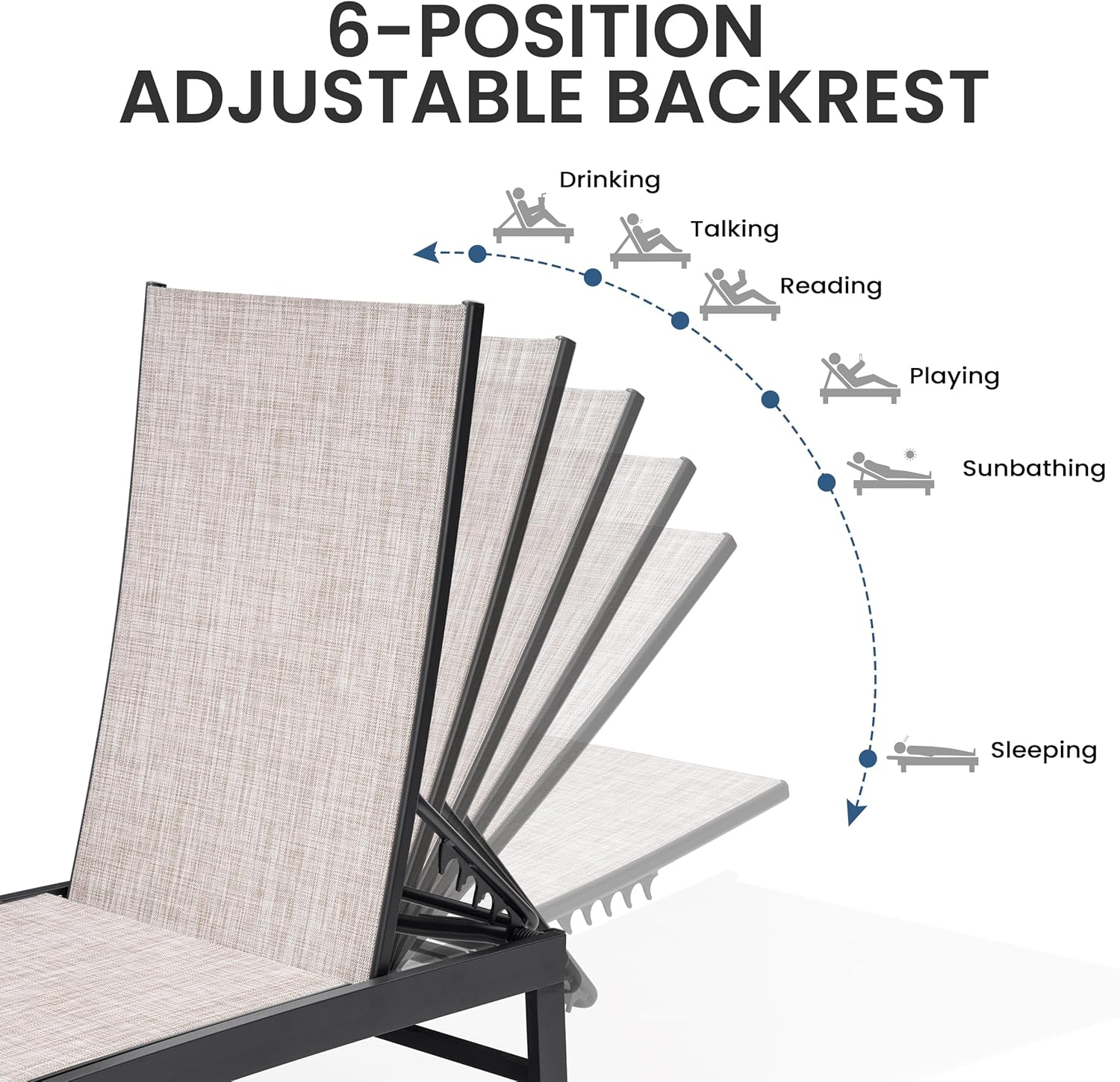 Crestlive Products Outdoor Pool Lounge Chairs Set of 2 with Side Table, Adjustable Five-Position Recliner for Beach, Pool, Sunbathing, Lawn