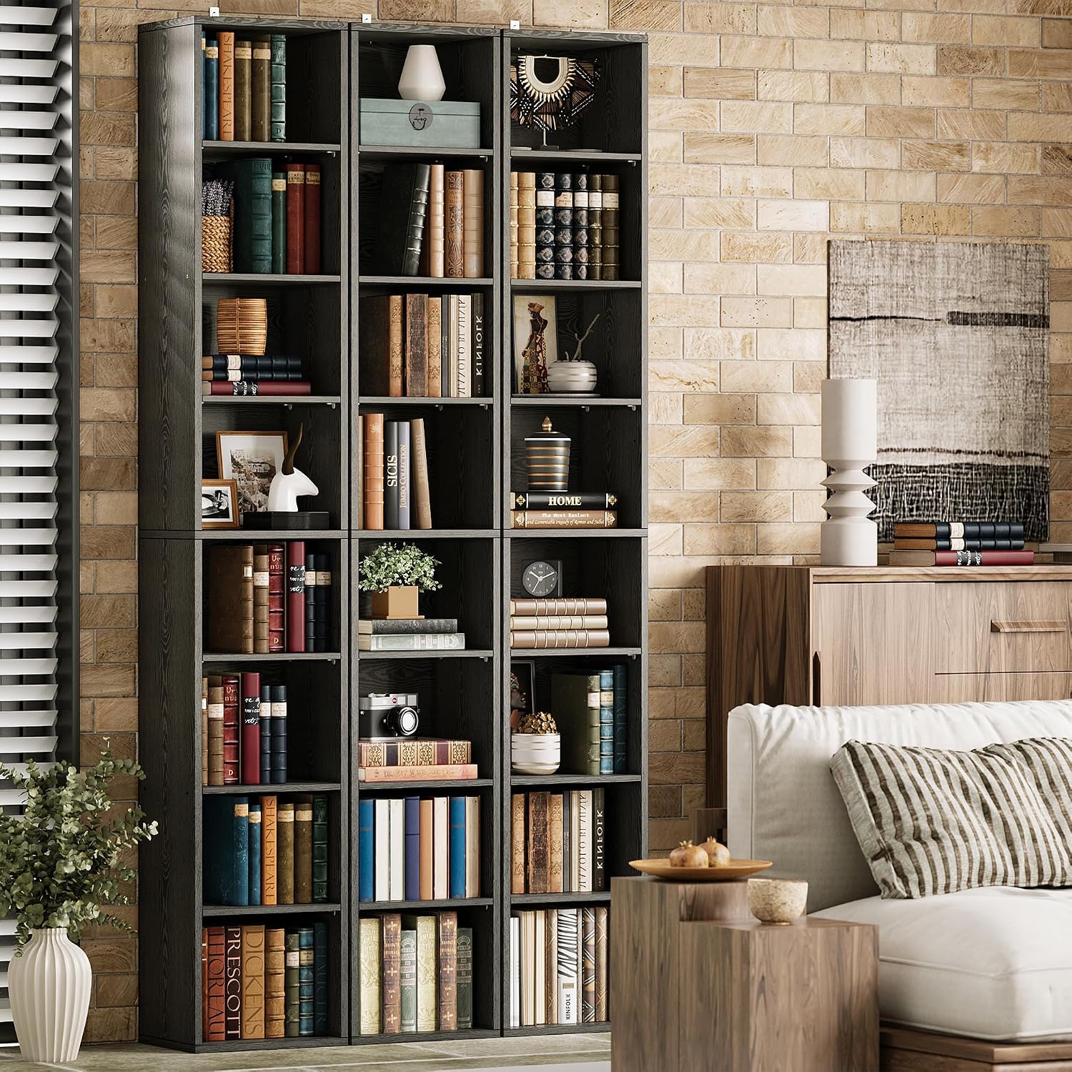 IRONCK Tall Narrow Bookshelf 8 Tiers, Compact Corner Bookcase, Floor Standing Display Storage Shelves 71 in Tall, Easy to Match for Living Room, Office, Study, Bedroom