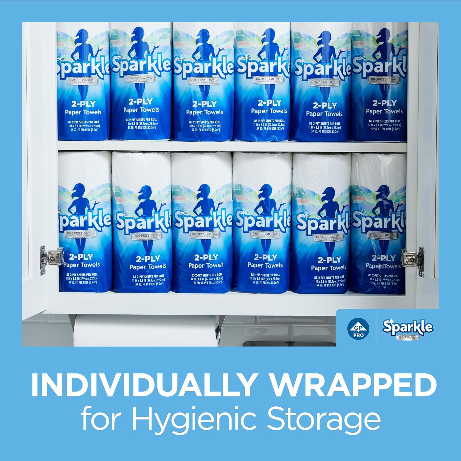 Sparkle Professional Series by Georgia-Pacific PRO 2-Ply Perforated Kitchen Paper Towel Rolls, Individually Wrapped, White, 11” x 8.8” (LxW), 70 Sheets/Roll, 30 Rolls/Case, 2717201