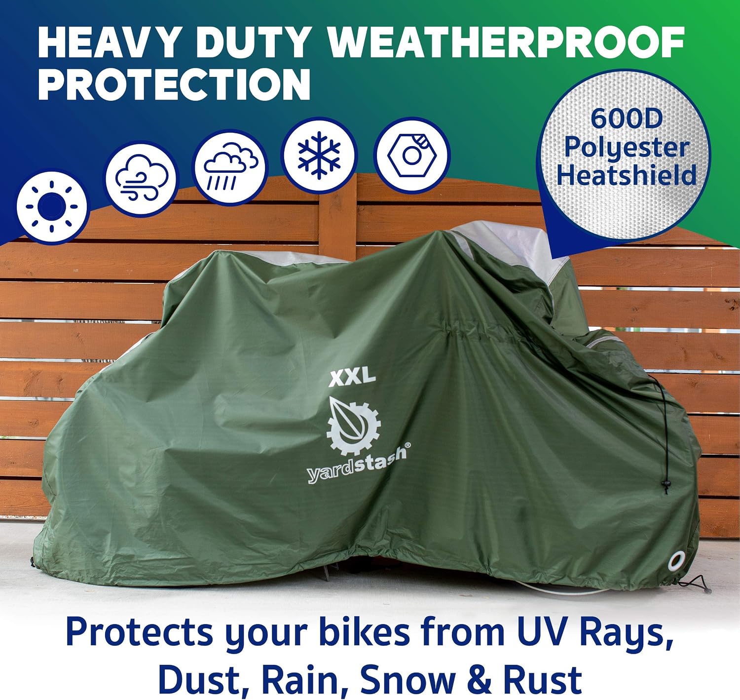 YardStash Bike Cover – XXL Reflective Bicycle Covers for Outside Storage - Waterproof & Weatherproof Garden Tarp Shelters for Bikes, Trikes, 29ers