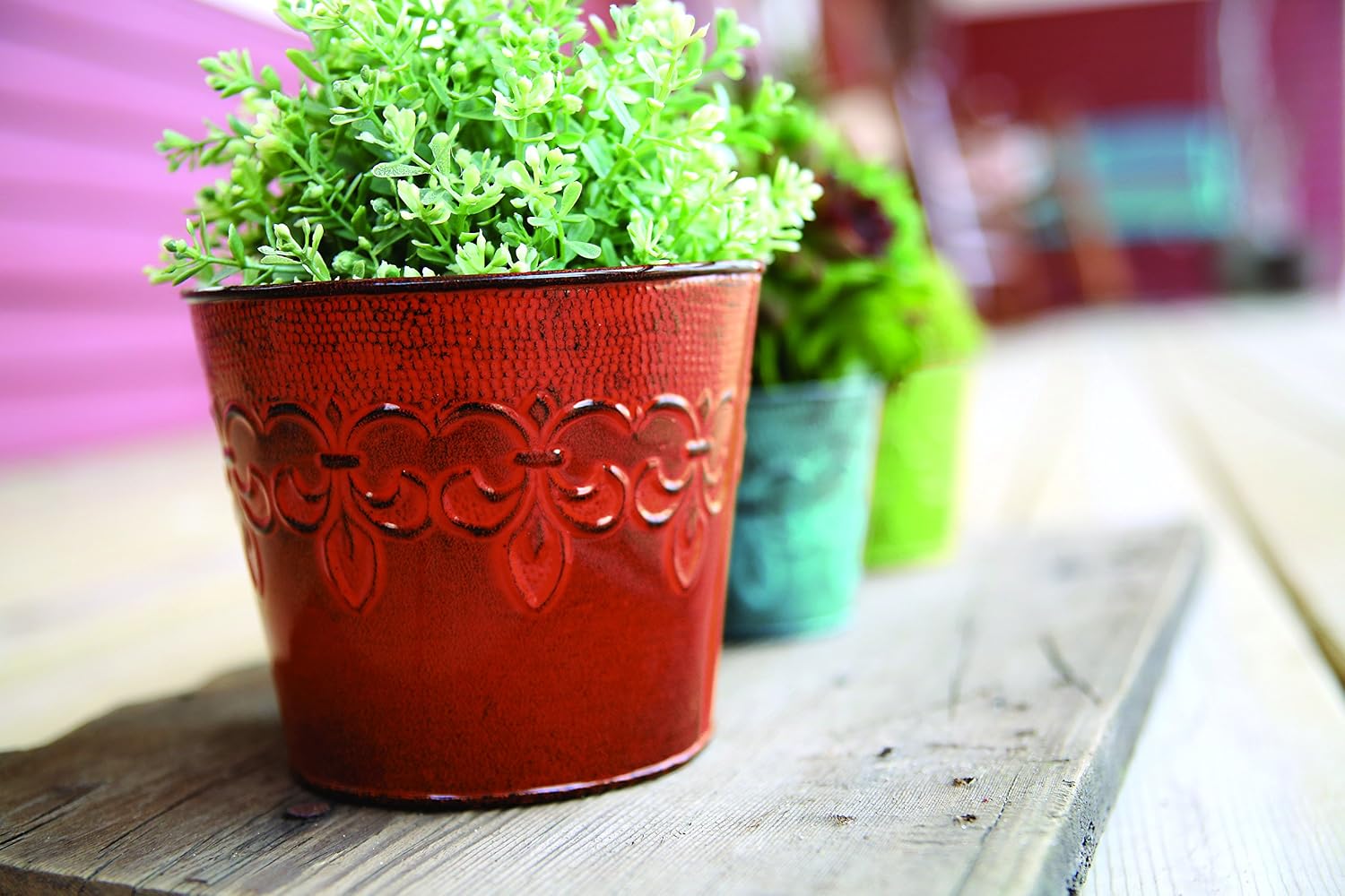 MPT01891 Fluer De Lis Series Metal Planter Flower Pot, 6", Color Tansy Green