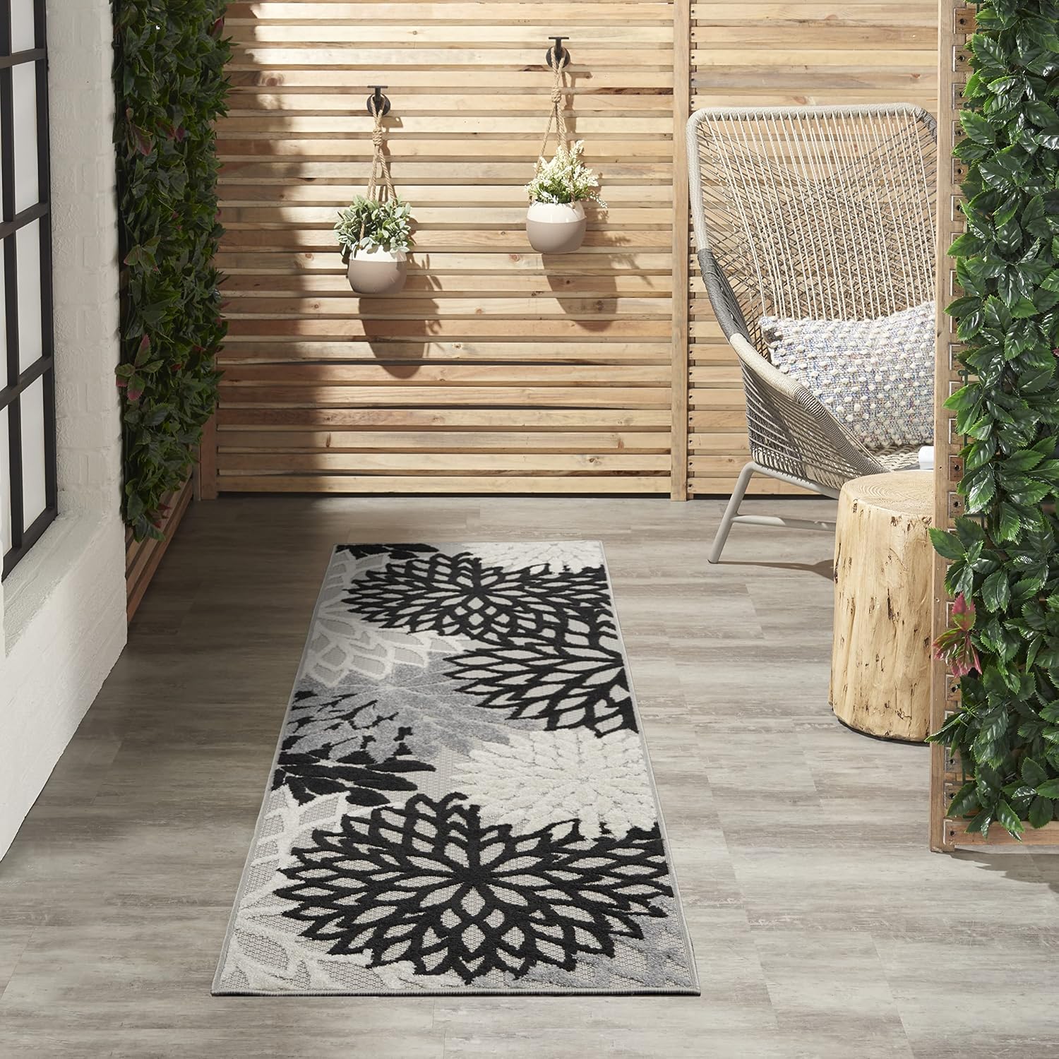 Nourison Home Aloha Indoor/Outdoor Black White 2'8" x 4' Area Rug, Tropical, Botanical, Easy Cleaning, Non Shedding, Bed Room, Living Room