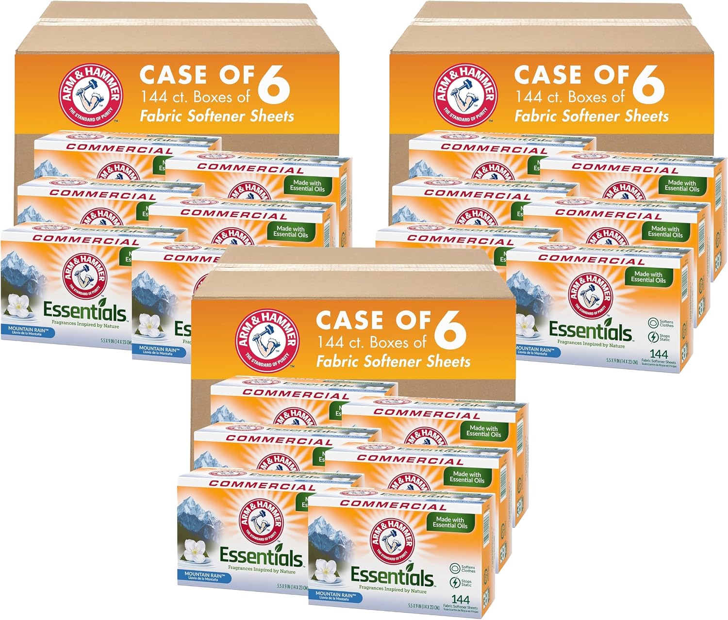 Arm & Hammer Essentials Fabric Softener Sheets-Mountain Rain-144ct