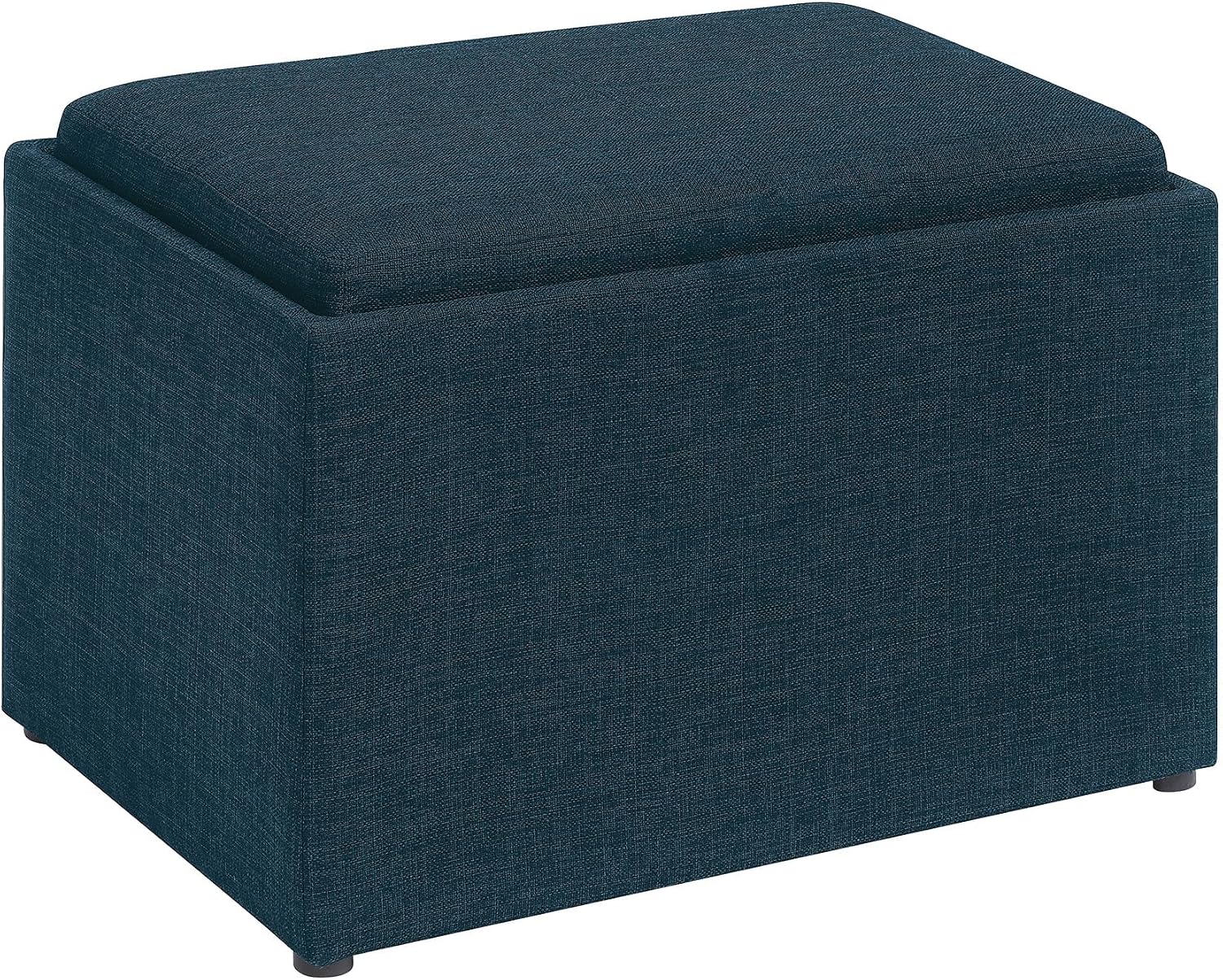Convenience Concepts Designs4Comfort Accent Storage Ottoman 22.75" - Modern Foot Stool with Decorative Tray for Living Room, Dining Room, Office, Blue Faux Leather
