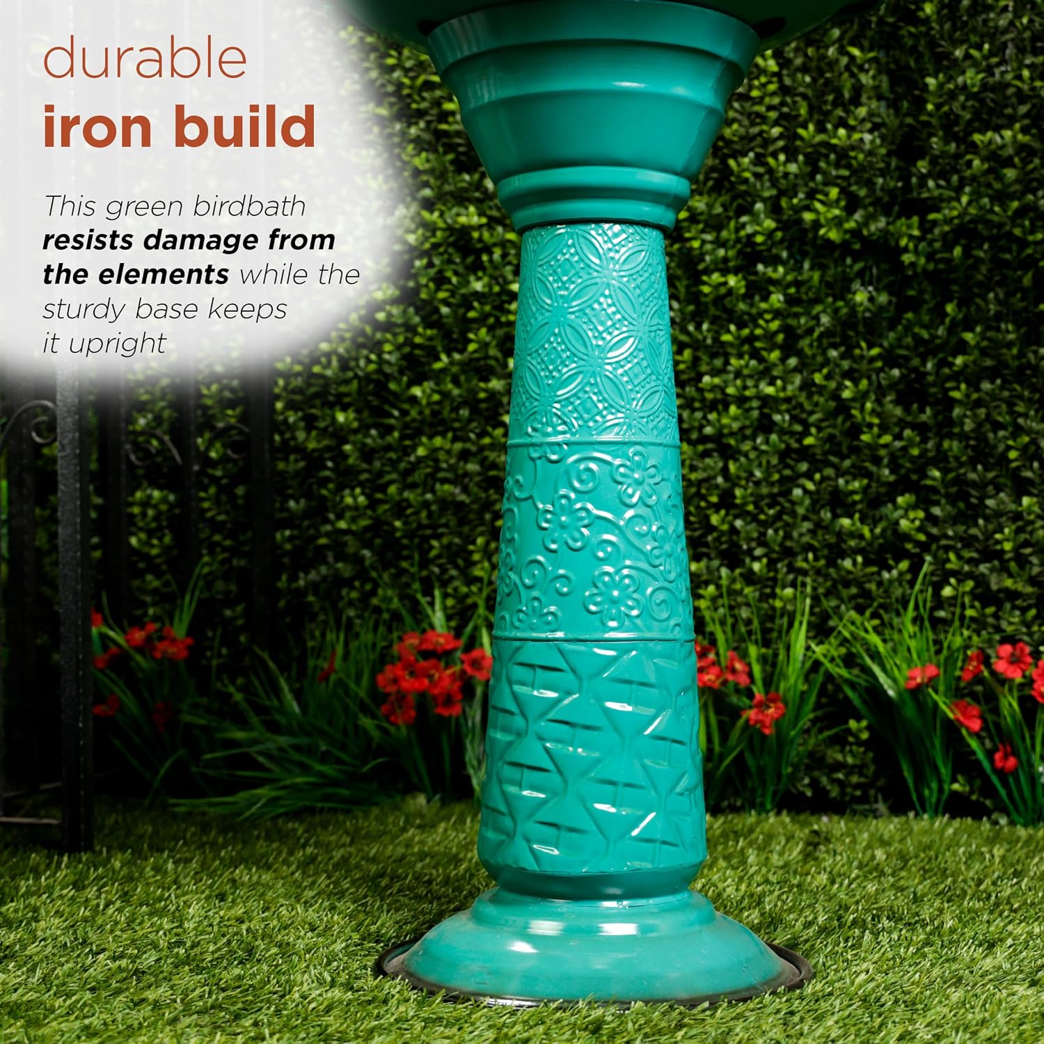 Alpine Corporation - 28" Tall Outdoor Metal Birdbath with Birds and Leaves Yard Statue Decoration, Red – Stunning Garden Accent to Attract Birds - Durable Construction for Patio, Deck, or Yard