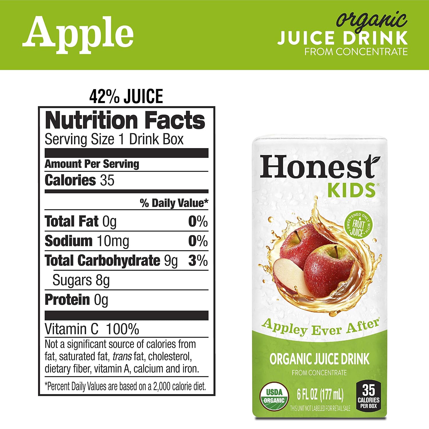 Honest Kids Organic Juice Drink, Appley Ever After, 6.75 fl oz Juice Box, Pack of 40