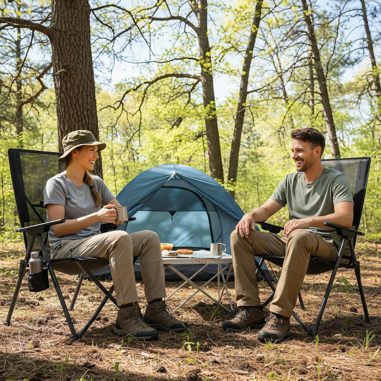 EVER ADVANCED Reclining Camping Chairs for Adult Supports 350lbs Mesh Black | Lightweight, Folding Recliner with Adjustable Back