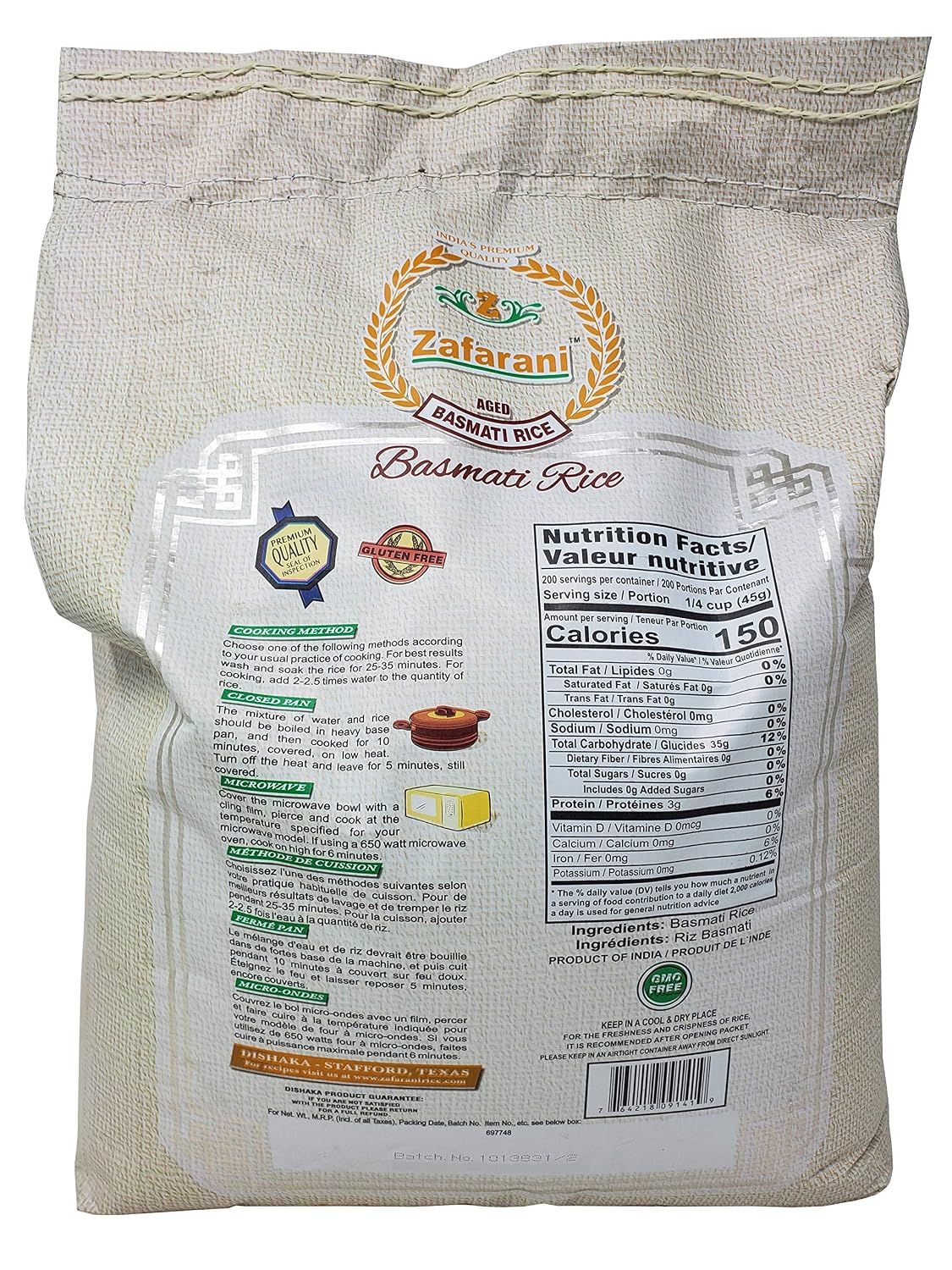 Zafarani Aged Basmati Rice Aromatic Extra Long Grain Rice from India 20 LB
