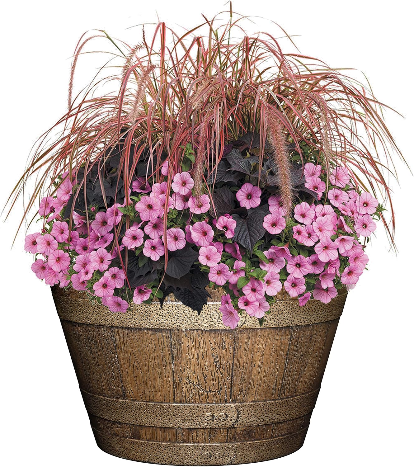 Whiskey Barrel Planter, 20.5", Distressed Oak